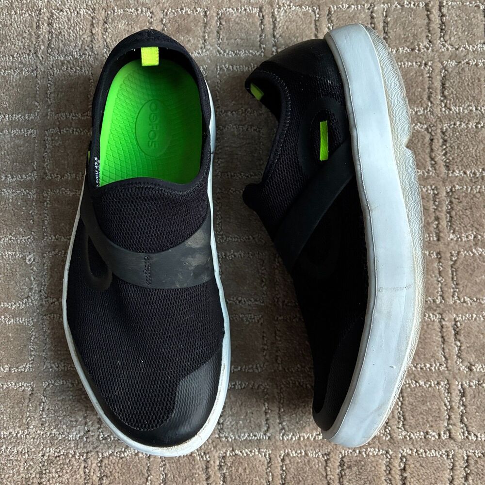 OOFOS OOmg Mesh Low Recovery Shoes Sneakers Mens 10.5 Black Lime Comfort Slip On